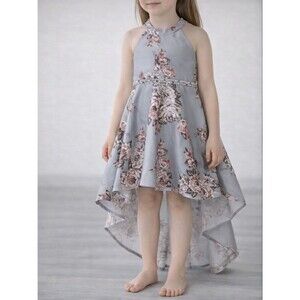 Speechless Girls Light Blue Floral High-Low Dress with Pink Accents